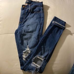 Skinny distressed jeans.